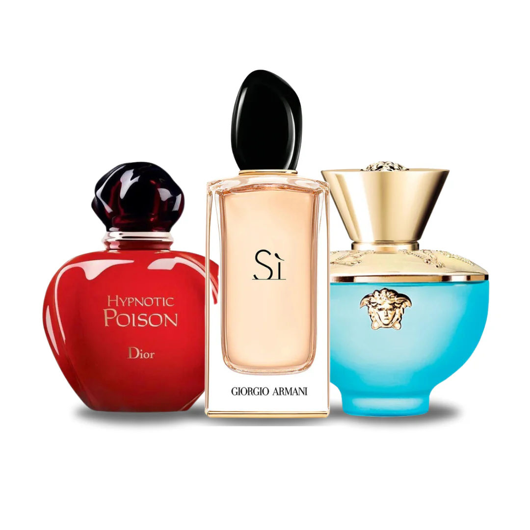 Pack de 3 Parfums Dior HYPNOTIC POISON, Giorgio Armani SÌ et Versace DYLAN TURQUOISE 100ml (Eau de Parfum)