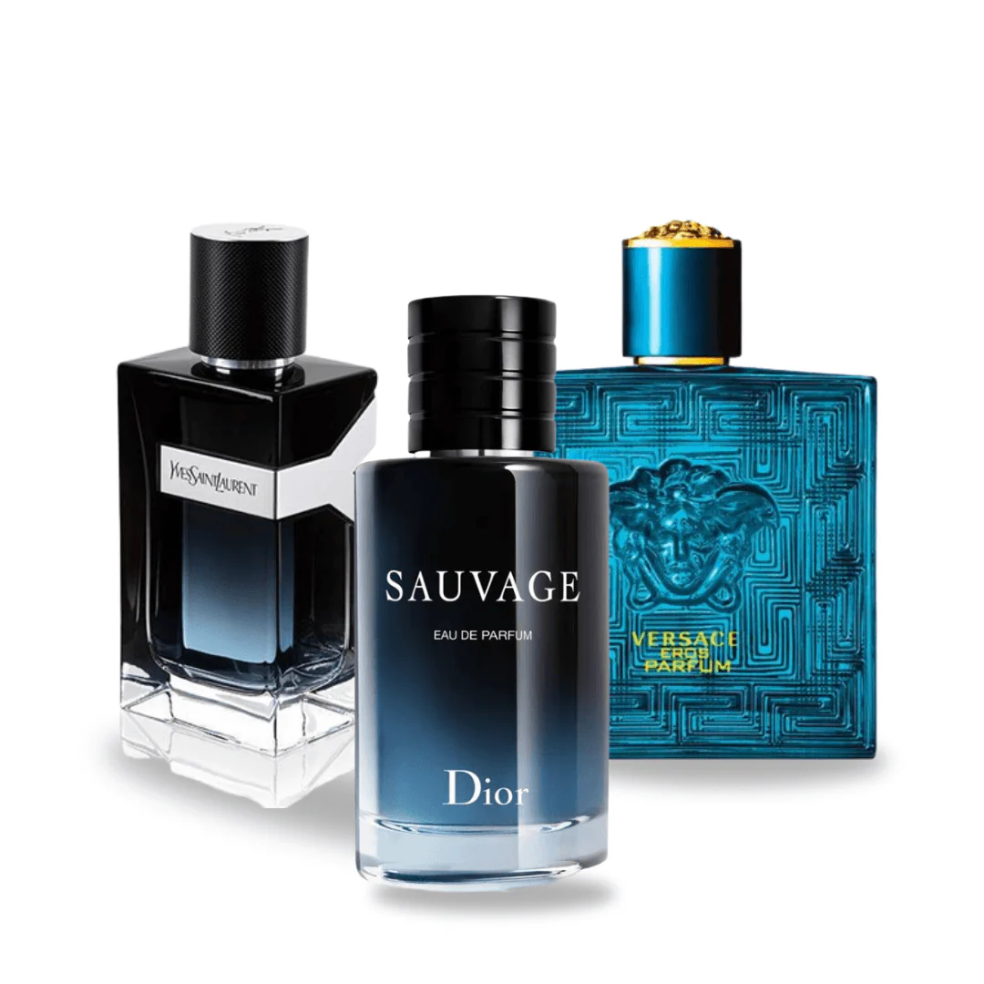 Pack 3 parfums Dior SAUVAGE, Yves Saint Laurent Y MEN et Versace EROS