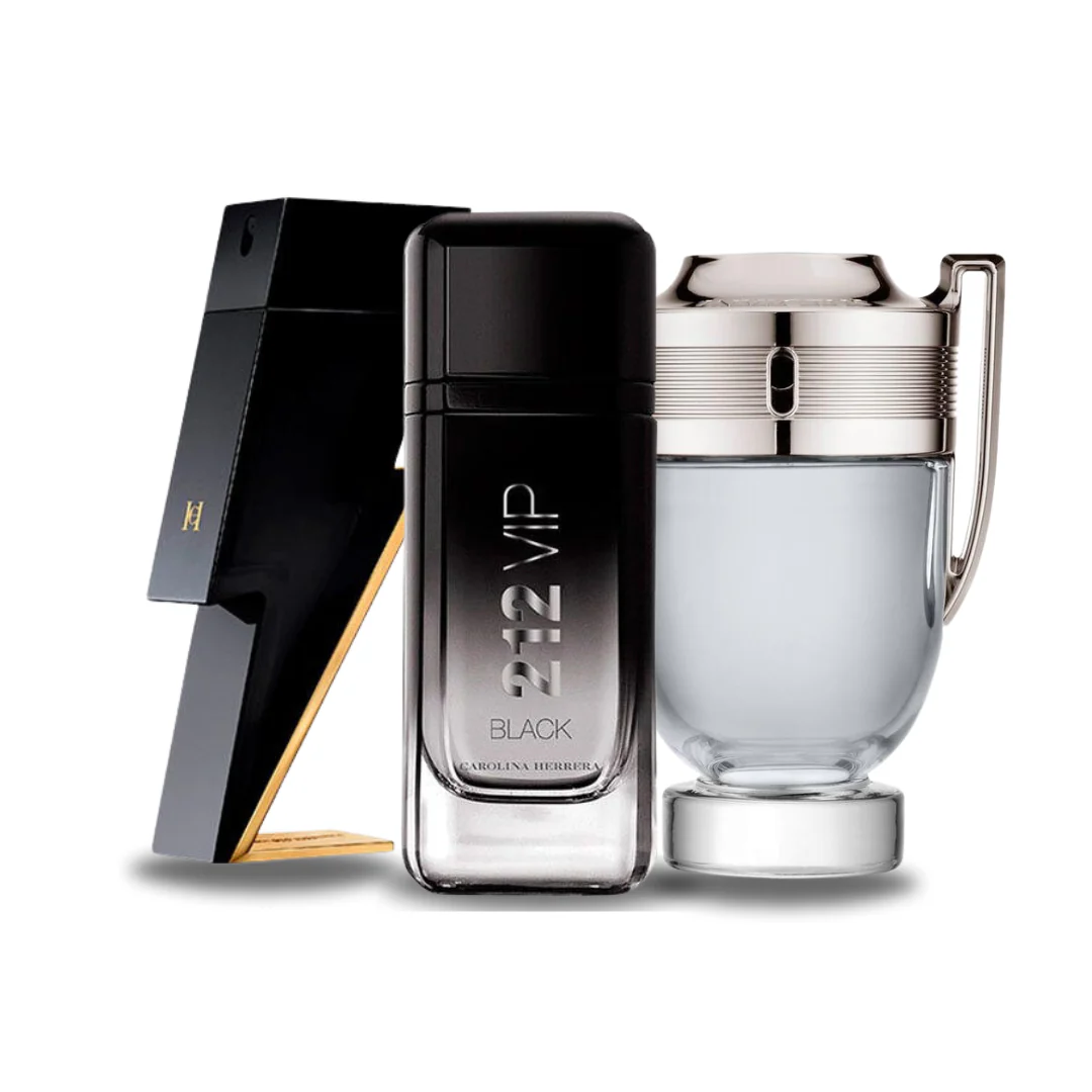 Pack 3 Parfums Carolina Herrera BAD BOY, Carolina Herrera 212 VIP BLACK e Paco Rabanne INVICTUS 100ml (Eau de Parfum)
