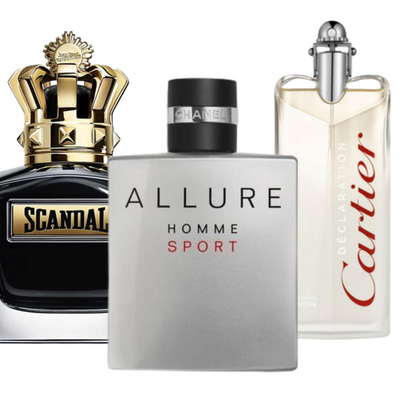 Pack 3 Parfums Allure Homme Sport, Jean Paul Gaultier Scandal, Cartier Declaration (Eau de Parfum)