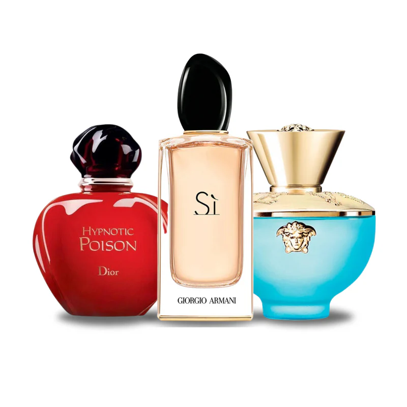 Pack de 3 Parfums Dior HYPNOTIC POISON, Giorgio Armani SÌ et Versace DYLAN TURQUOISE 100ml (Eau de Parfum)